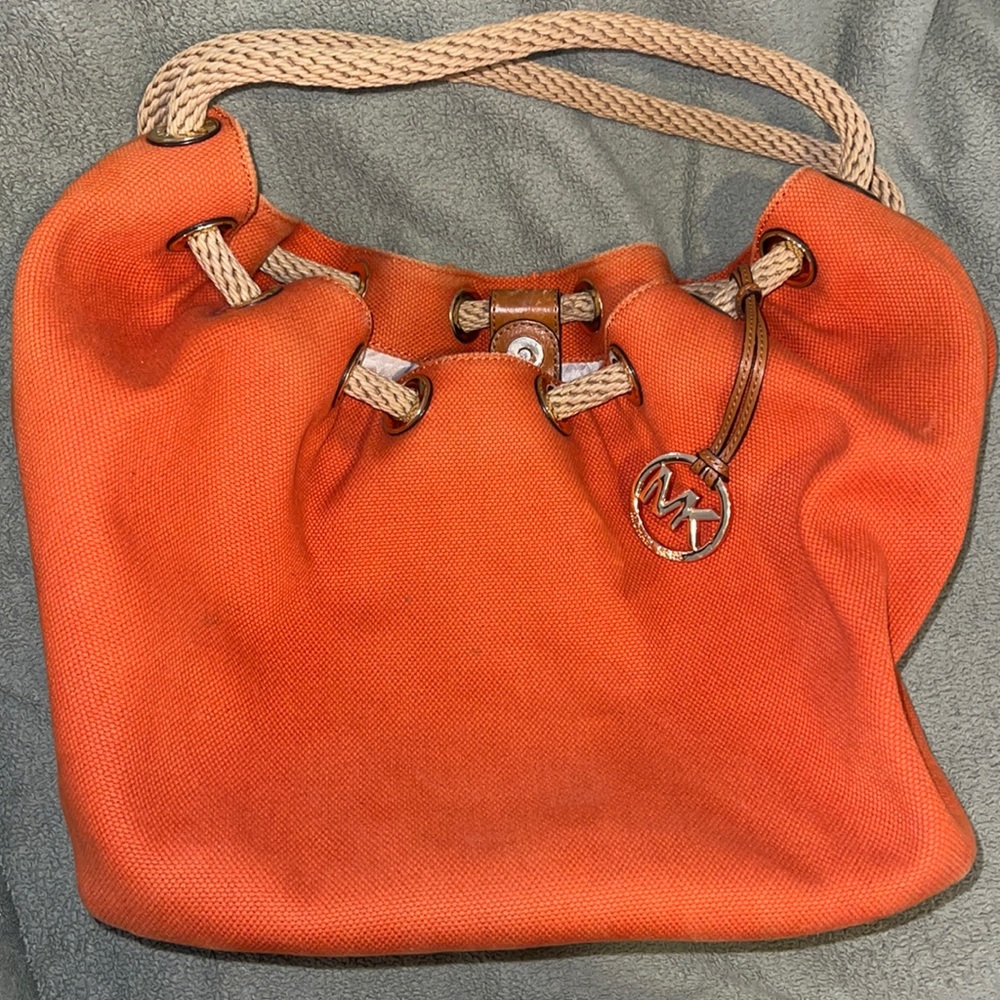 Michael Kors Orange Canvas Tote Bag Hobo Bag Large 4902